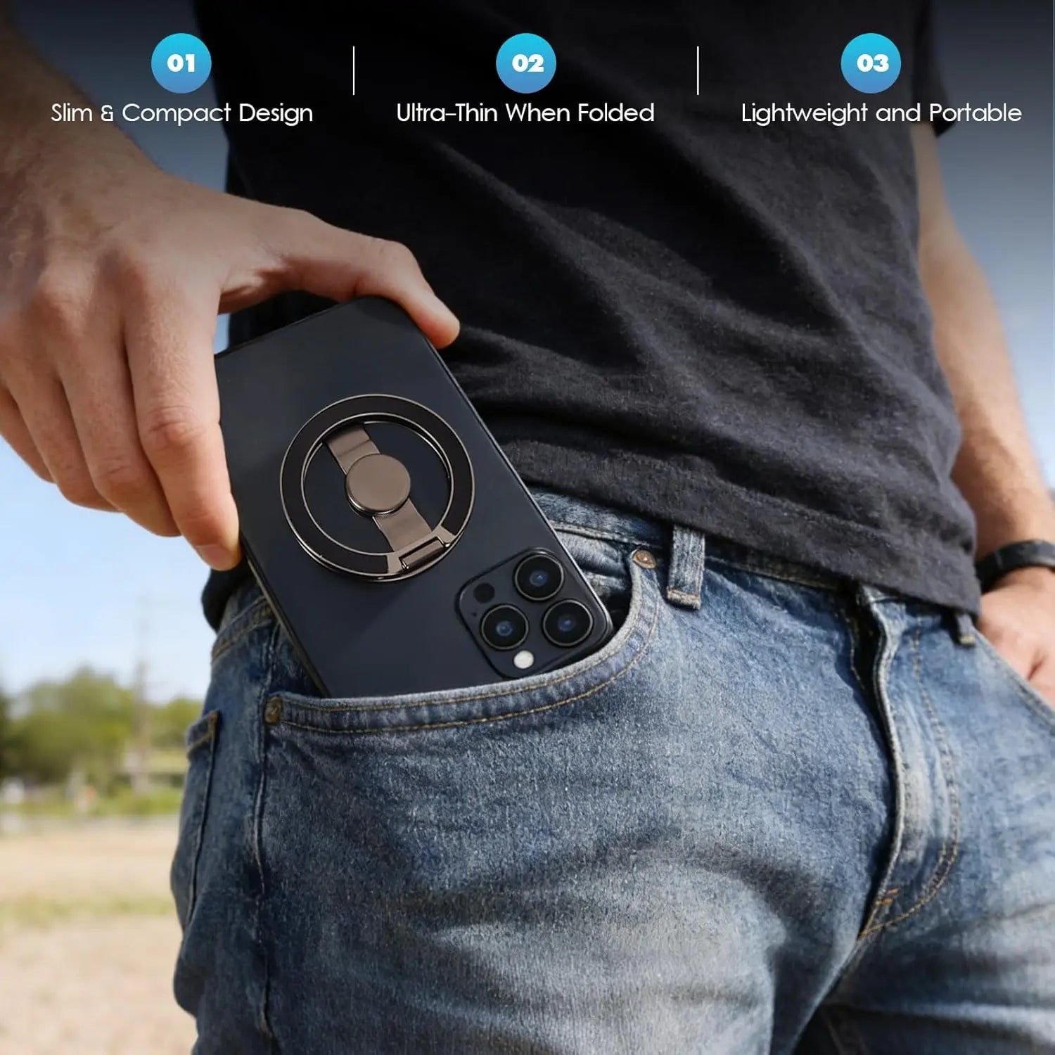 Magnetic Phone Stand & Fidget Spinner Combo, Dual Magnetic Ring Stand, Fidget Toys Adults, Foldable, 360° Rotation, Phone Holder Car, Desk Phone Stand, Magsafe Compatible, Stress Relief Accessory for Home/Office/Travel/Gym