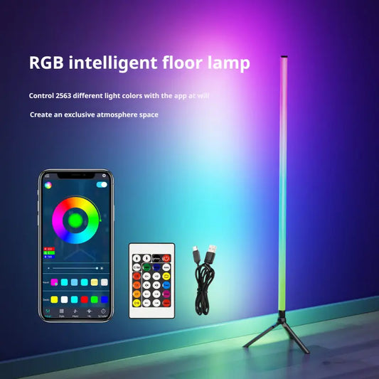 Smart RGB LED Floor Lamp, 1.2 Meters in Height, Equipped with an App and Remote Control, Offering 16 Million Colors, Music Synchronization, and Scene Modes. Ideal for Gaming Rooms, Living Rooms, Parties, and Bedrooms as a Color-Changing Vertical Lamp