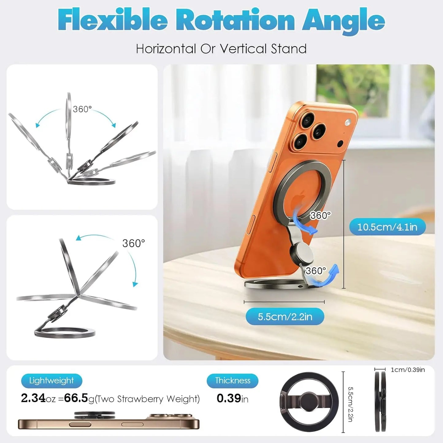 Magnetic Phone Stand & Fidget Spinner Combo, Dual Magnetic Ring Stand, Fidget Toys Adults, Foldable, 360° Rotation, Phone Holder Car, Desk Phone Stand, Magsafe Compatible, Stress Relief Accessory for Home/Office/Travel/Gym